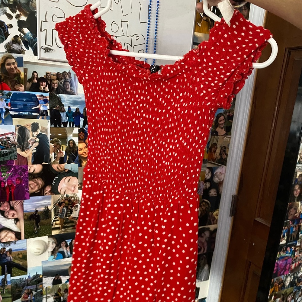 Red Polka Dot Off Shoulder Dress